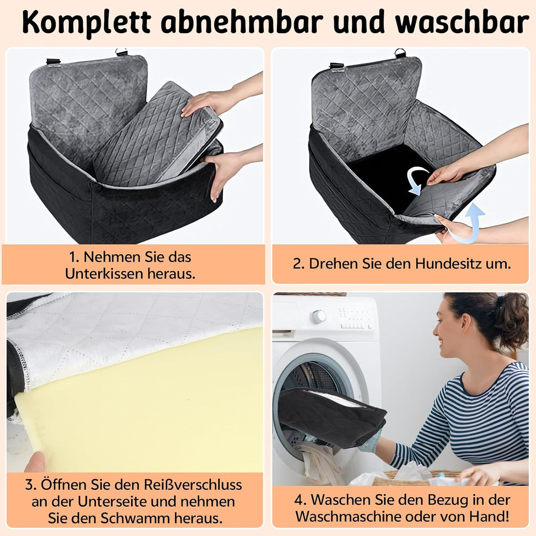Hundeautositz bis 9 kg, Memory-Schaum Hundebooster mit Plüsch-Samt-Bezug, rutschfeste Unterseite &amp; 2