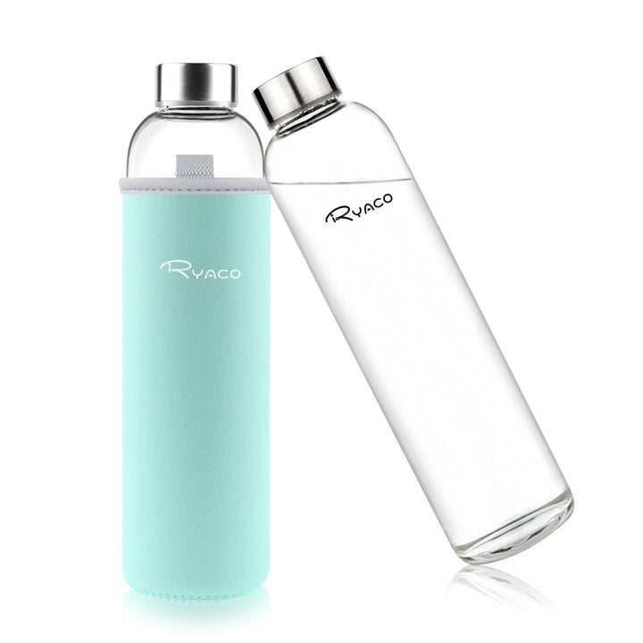 Ryaco Trinkflasche aus Glas 550ml/750ml/1000ml/1L,Glasflasche mit Neoprenhülle,Glastrinkflasche mit