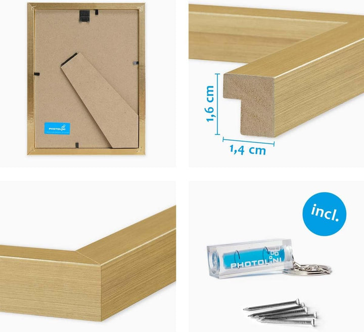 PHOTOLINI Bilderrahmen 15x20 Holz MDF Gold, 3er Set Bilderrahmen 20x15, Picture Frame mit Acrylglas,