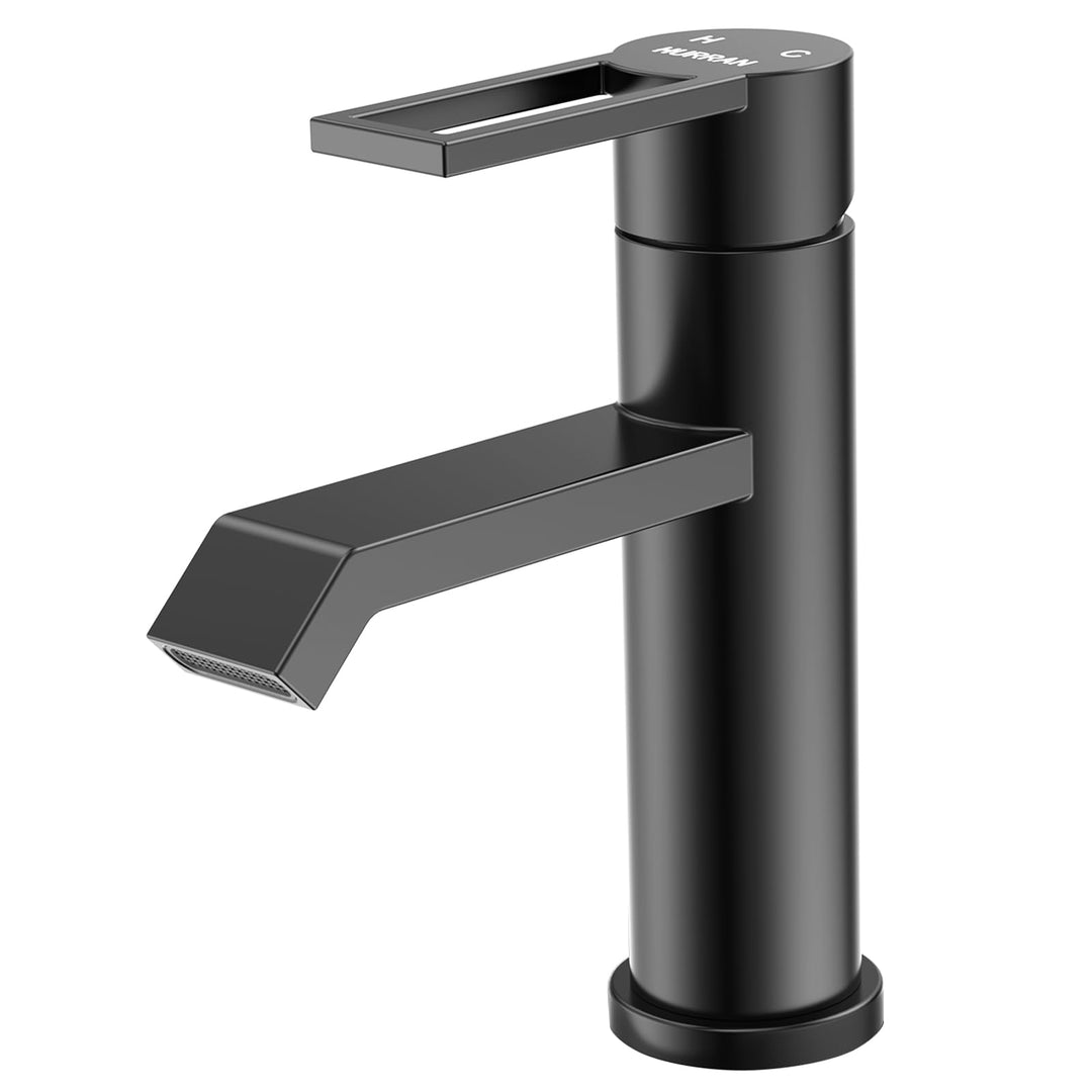Wasserhahn Bad Waschtischarmatur Schwarz Matt, HURRAN Waschtischarmaturen Wasserhahn Badezimmer, Ede
