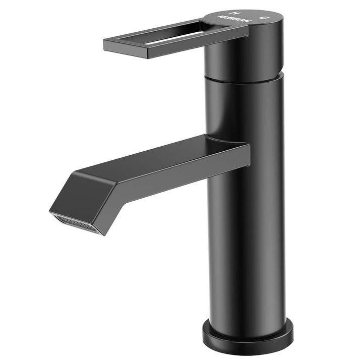 Wasserhahn Bad Waschtischarmatur Schwarz Matt, HURRAN Waschtischarmaturen Wasserhahn Badezimmer, Ede
