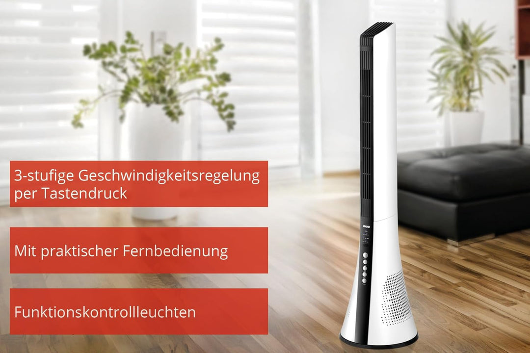 Unold 86890 TURMVENTILATOR View, mit 3-stufiger Geschwindigkeitsregelung, zuschaltbarer 60° Oszillat