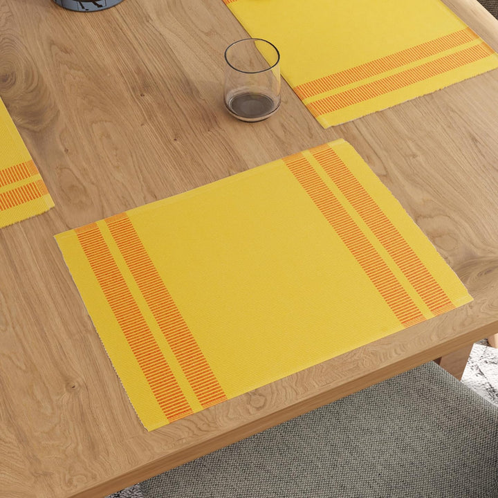Encasa XO Platzsets Esstisch Set von 6 | Leiter Zitrone | Fein gerippte Baumwoll-Tischunterlage | Gr