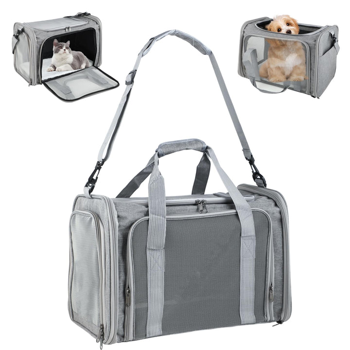 Haustiertragetasche – Faltbare Transportbox Katze & Hund, Leichte Katzentransporttasche mit Schulter