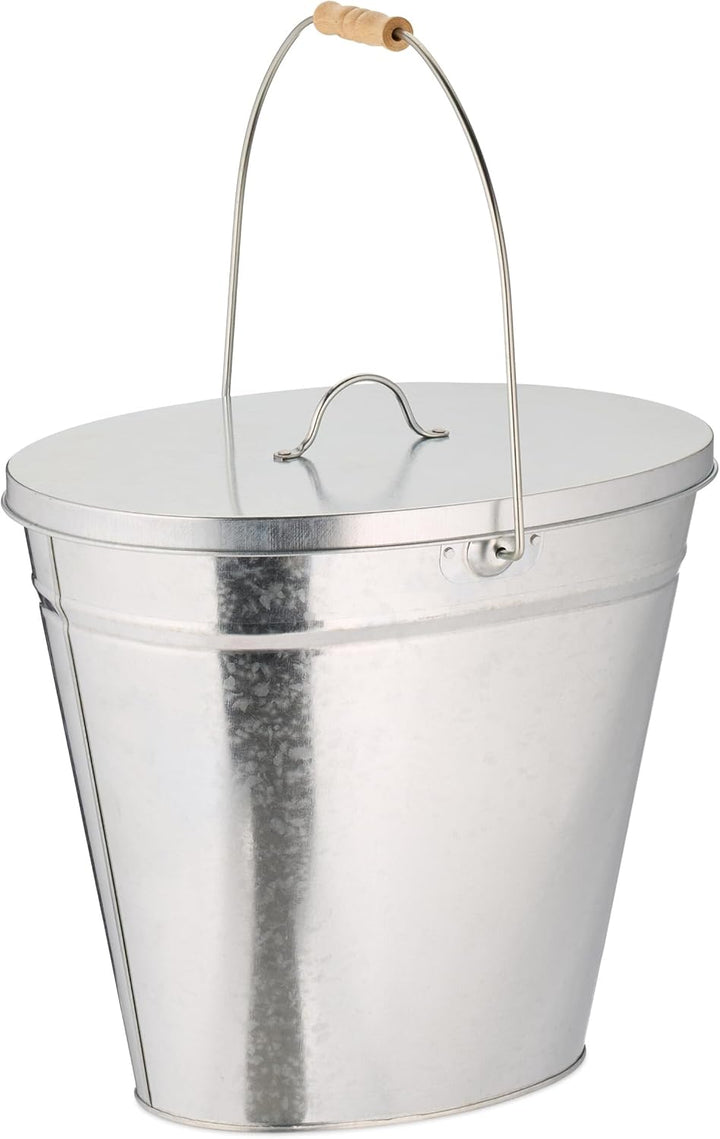 Relaxdays Ascheeimer mit Deckel, 22 l, Aschetonne mit Henkel, für Kohle &amp; Asche, Kamin, Ofen, verzin