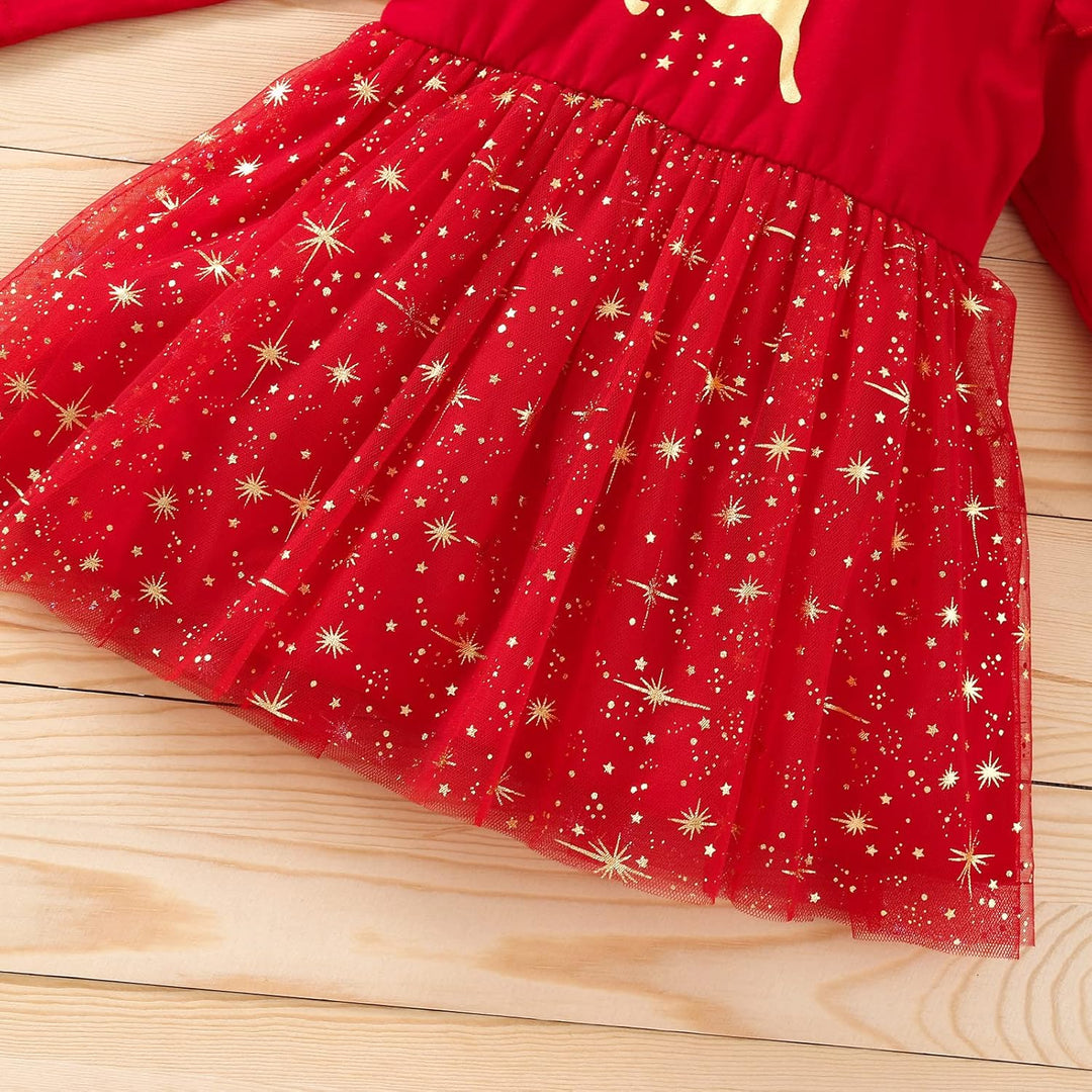 Geagodelia Baby Mädchen Weihnachten Kleid Outfit Prinzessin Weihnachtskleid Weihnachtsoutfit Langarm