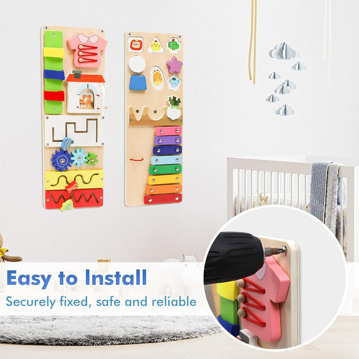 Montessori Spielzeug Busy Board ab 1 Jahr, Activity Board Baby Motorikbrett aus Holz, Reisespielzeug