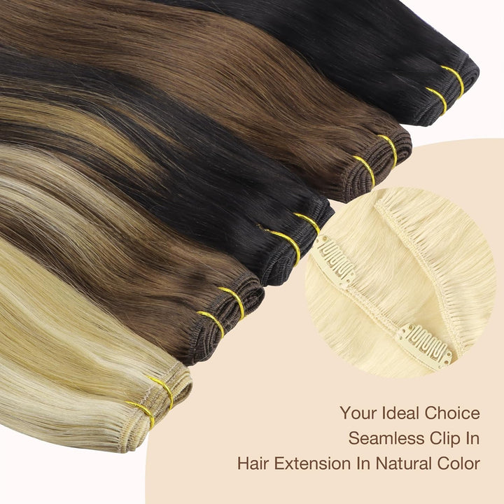 GOO GOO Clip in Extensions Echthaar, Echthaar Extensions Clip, 45cm 120g 7pcs, Extensions Echthaar,