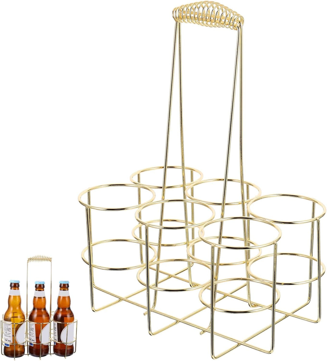 Tofficu Metall Bierflaschen Tragekorb Gold Klein Rostfreier Flaschenhalter für Flaschen Multifunktio