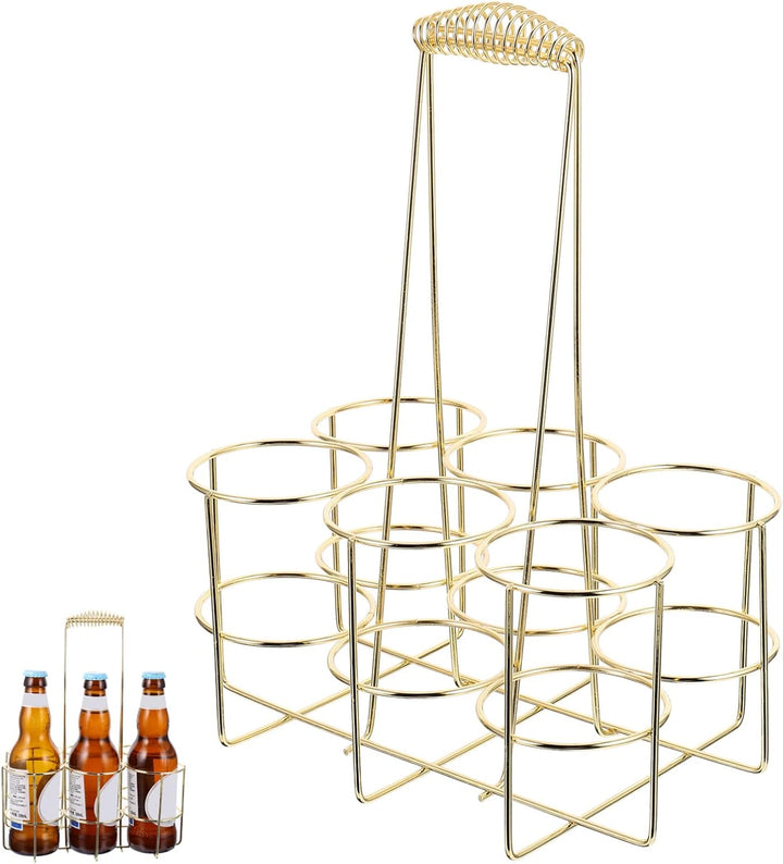 Tofficu Metall Bierflaschen Tragekorb Gold Klein Rostfreier Flaschenhalter für Flaschen Multifunktio