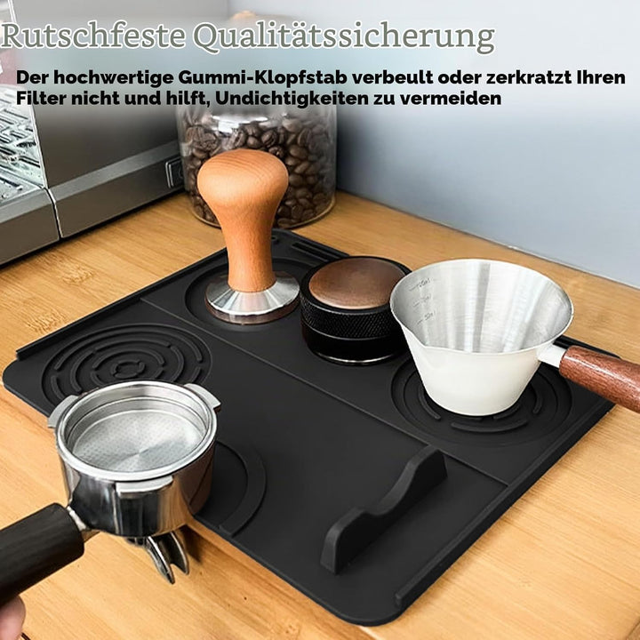 3 Stück Silikon Abklopfbehälter Set für Siebträger - Inkl. Schwarz Tampermatte (25x20cm), Knock Box