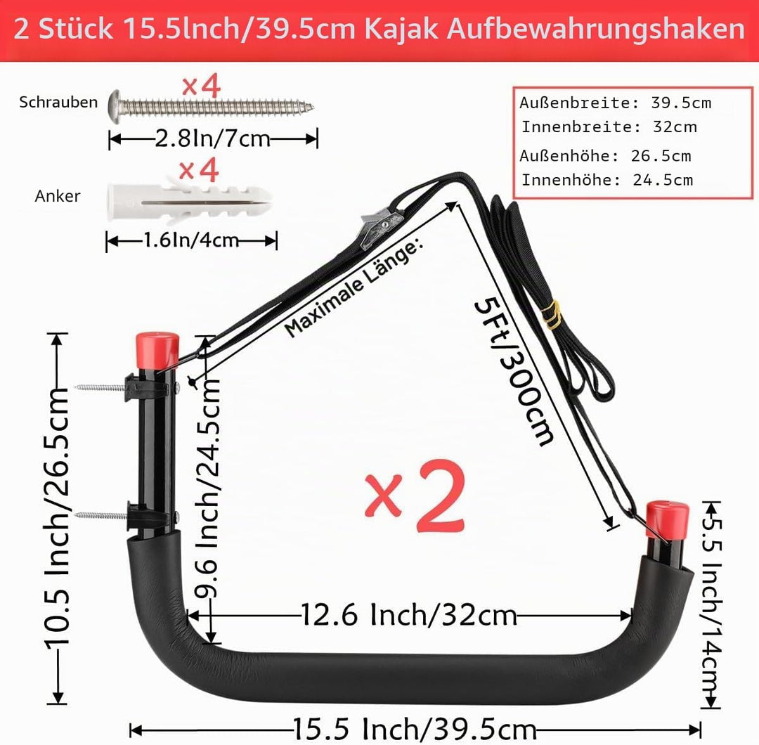 Robuste Garagenaufbewahrungshaken, Wandhalterung, Kajak-Aufbewahrungsregale, Kajak-Aufbewahrungsbüge
