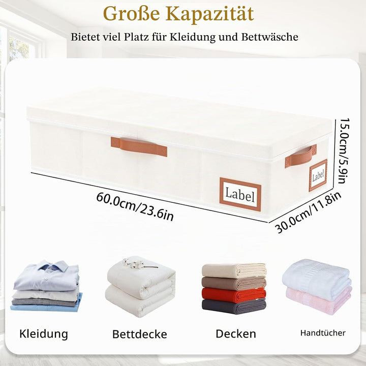 Yawinhe 2 Stück Unterbett Aufbewahrungsbox, Kleideraufbewahrungstasche Mit abnehmbarem Deckel und Gr