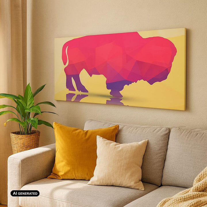Panorama Bilder auf Leinwand 100x40cm Leinwandbild Bison Illustration Bunt Grafik Gross Wanddeko Bil