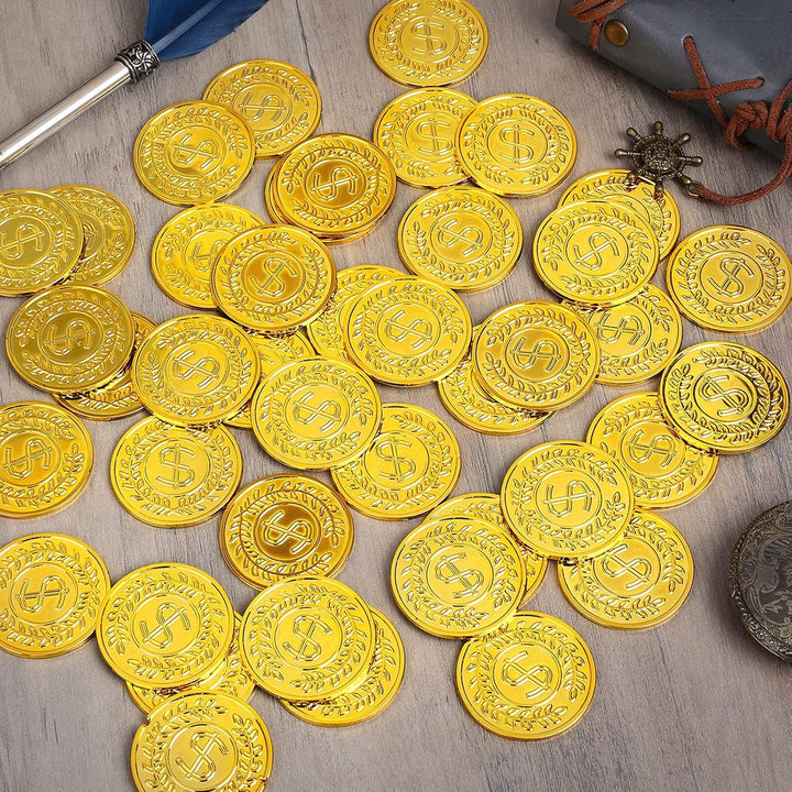 Prasacco 300 Stück Goldmünzen, Kunststoff Goldmünzen, Spielmünzen für Kinder - Spielgeld, Mitgebsel,
