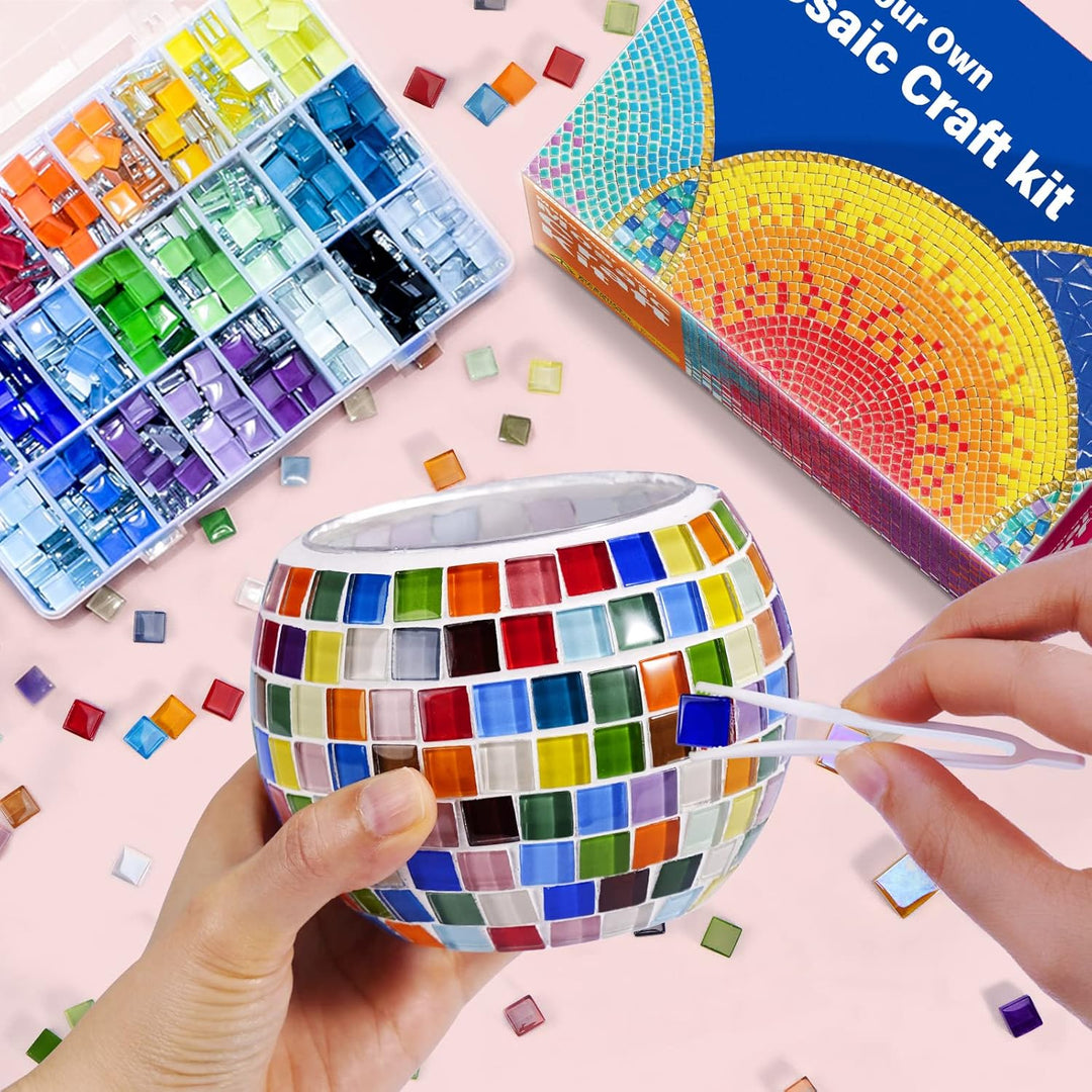 Glasmosaik-Kerzenhalter-Kit, Kreatives DIY-Mosaik-Kunst und Bastelset für Kinder Erwachsene, Teelich