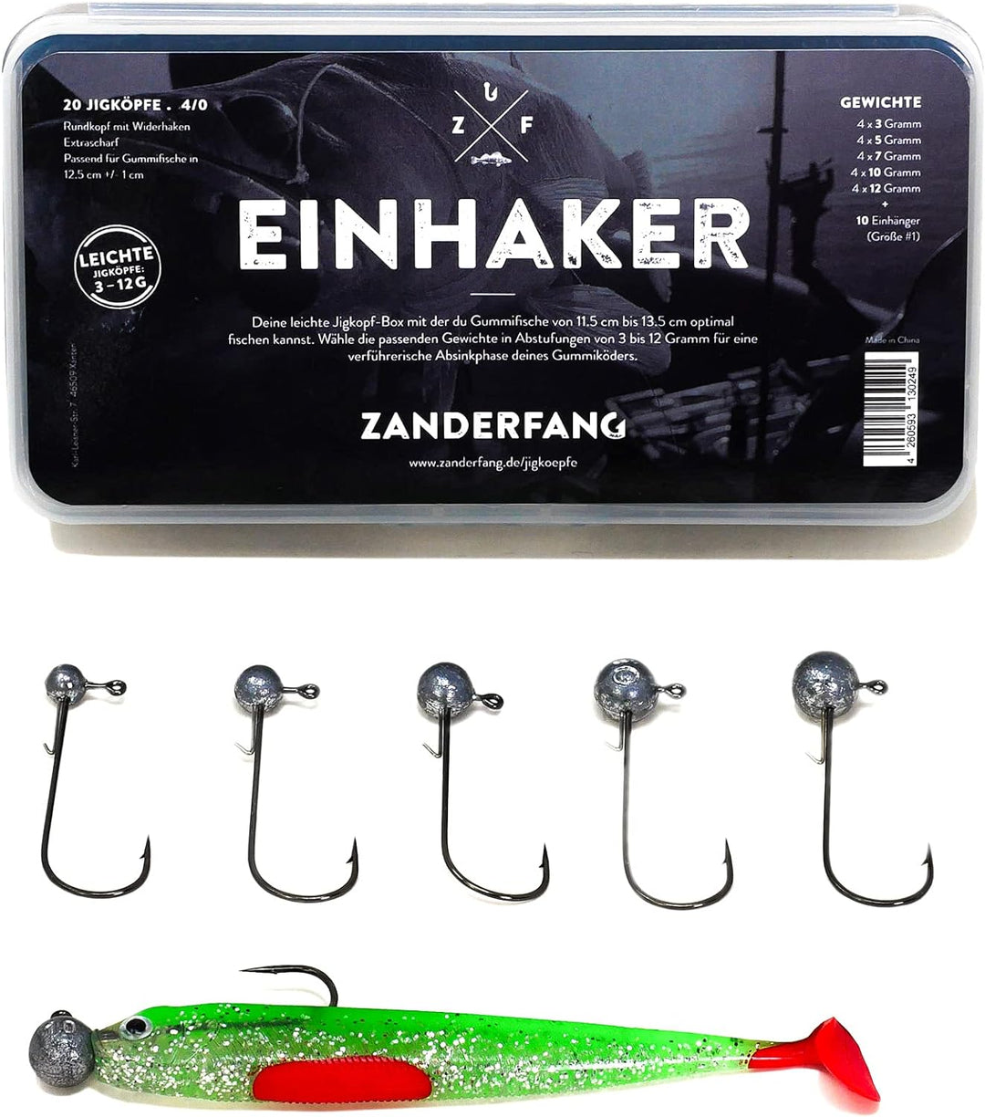 Zanderfang – Jigköpfe Angelhaken-Set Jighaken – Jigkopf Grösse 2/0 und 4/0 für Gummiköder von 8cm bi