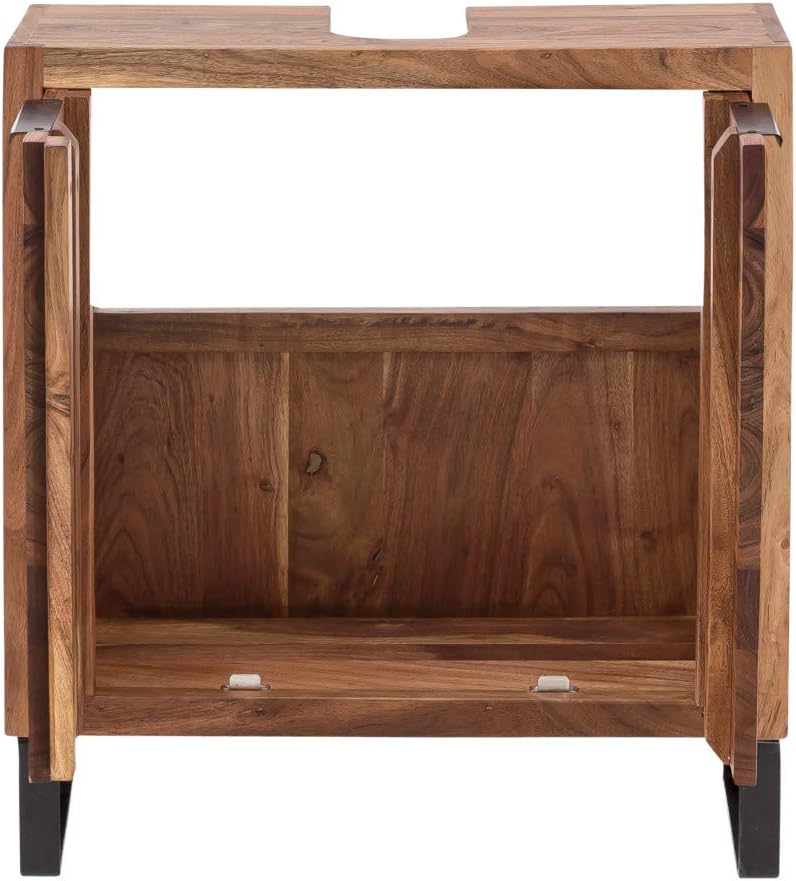 Woodkings Sydney Waschbeckenunterschrank I Kleiner Badschrank BxHxT: 56x60x25 cm aus massiv Holz Aka