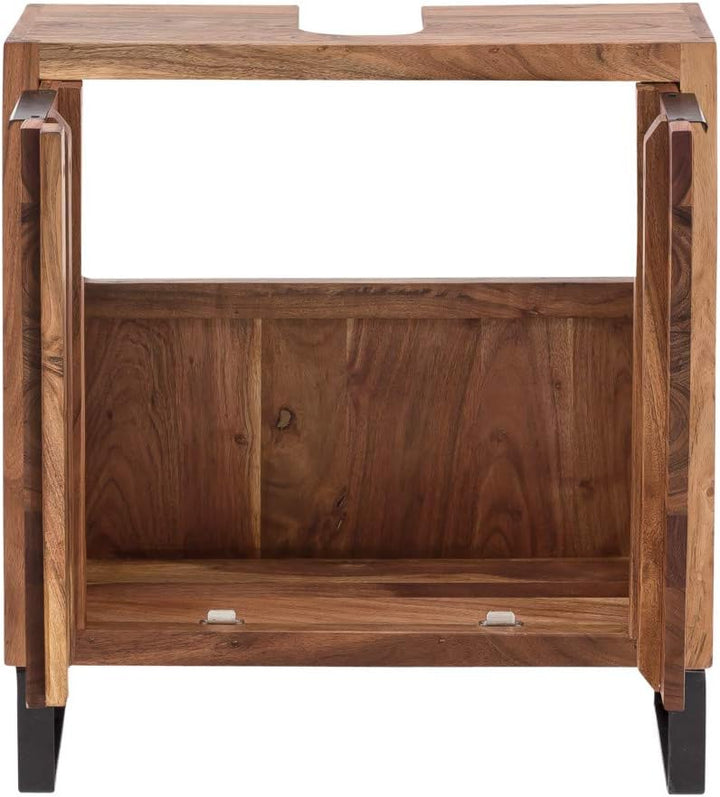 Woodkings Sydney Waschbeckenunterschrank I Kleiner Badschrank BxHxT: 56x60x25 cm aus massiv Holz Aka