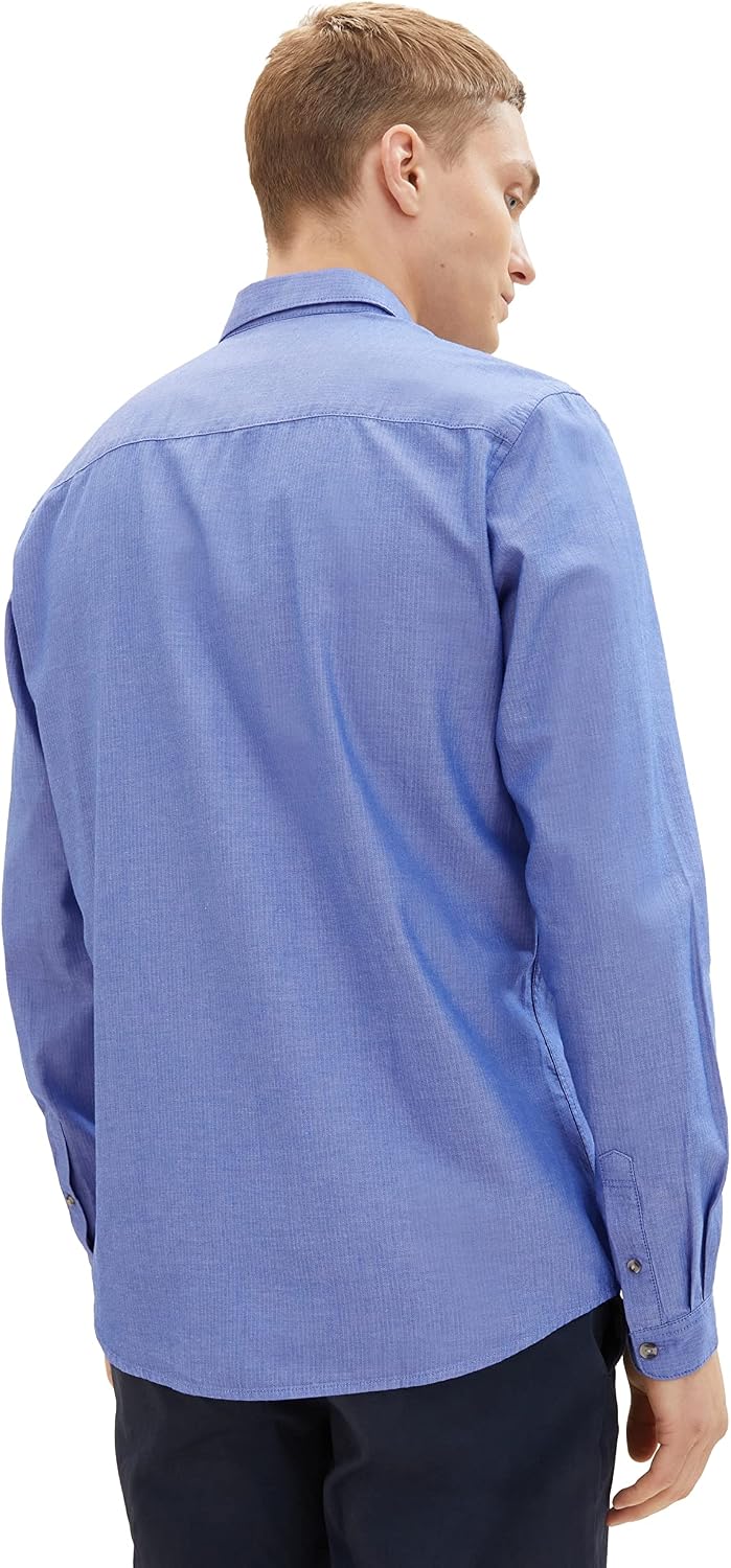 TOM TAILOR Denim Herren Denim Regular Fit Twill Hemd aus Baumwolle XXL 32347-royal Blue Mini Herring