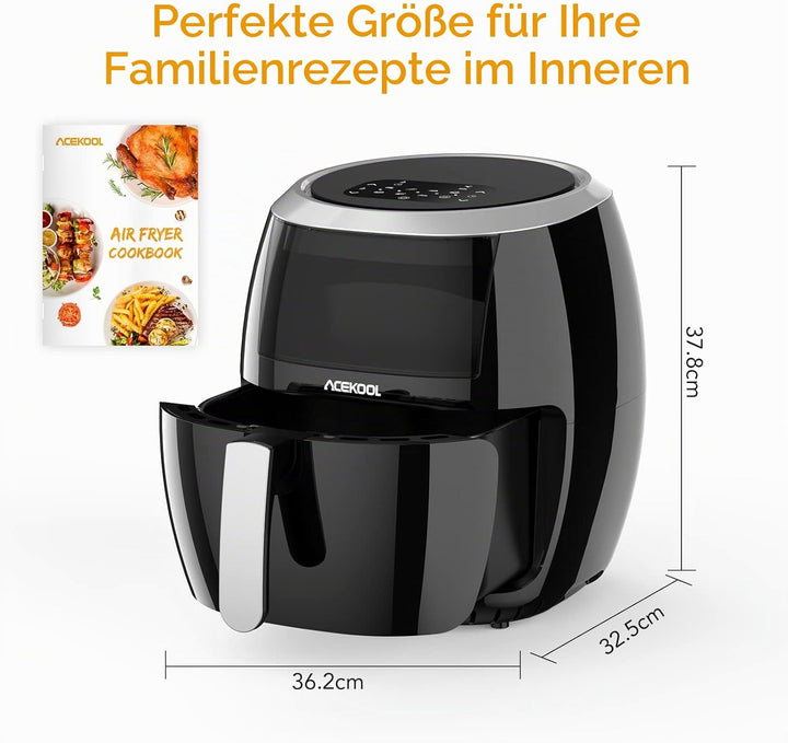 Heissluftfritteuse, Heissluftfritteuse onhe Öl 8L 1800W, Air Fryer mit Sichtfenster, Einstellbare Te