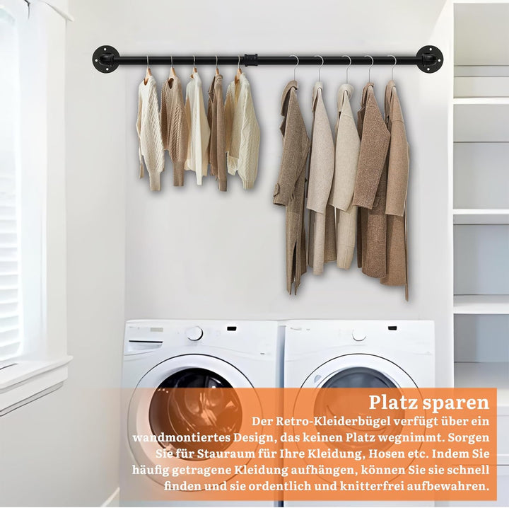 Industrierohr Kleiderstangen 2er Set, 90cm Kleiderständer Wandmontage, Platzsparend Robuster Abnehmb