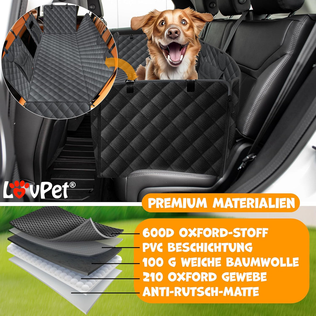 LovPet® 2in1 Hundedecke für Auto Rückbank & Kofferraum mit Seitenschutz und Sichtfenster Kofferraums