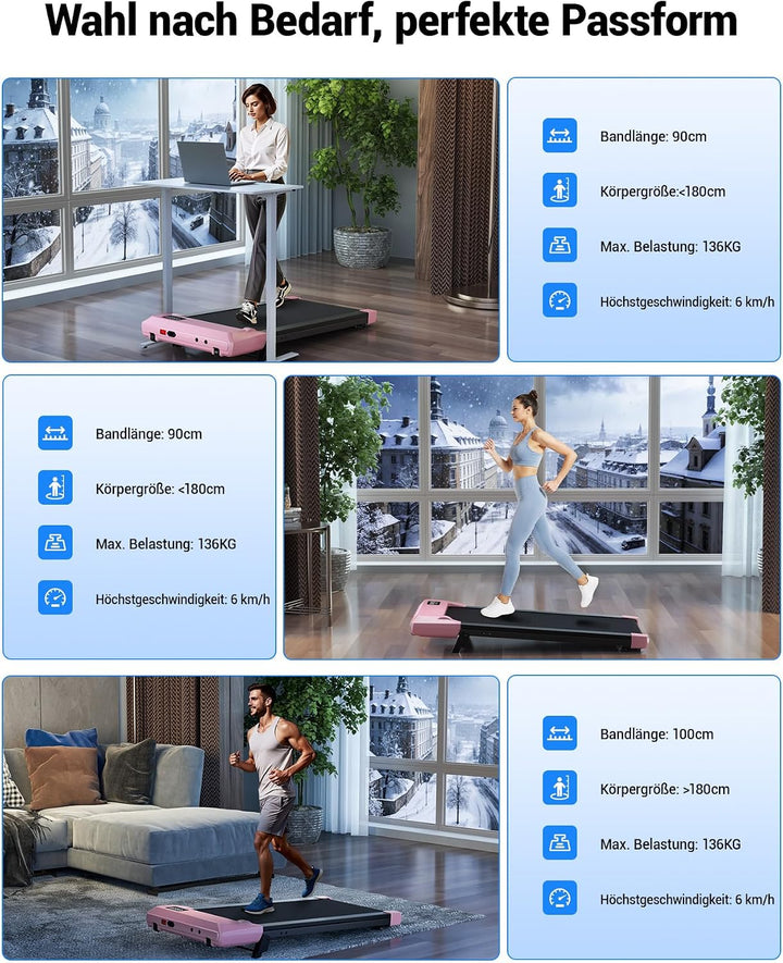 DeerRun Walking Pad mit Steigung 6% Laufband für Zuhause Schreibtisch für Büro, Kleines Leise mit Ap