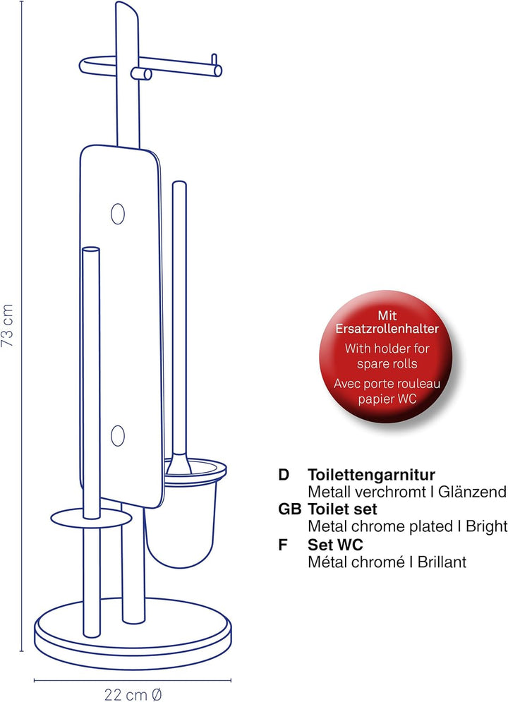 kela Toilettengarnitur Ken mit Ersatzrollenhalter, Metall, silber glänzend, offener Bürstenbehälter,