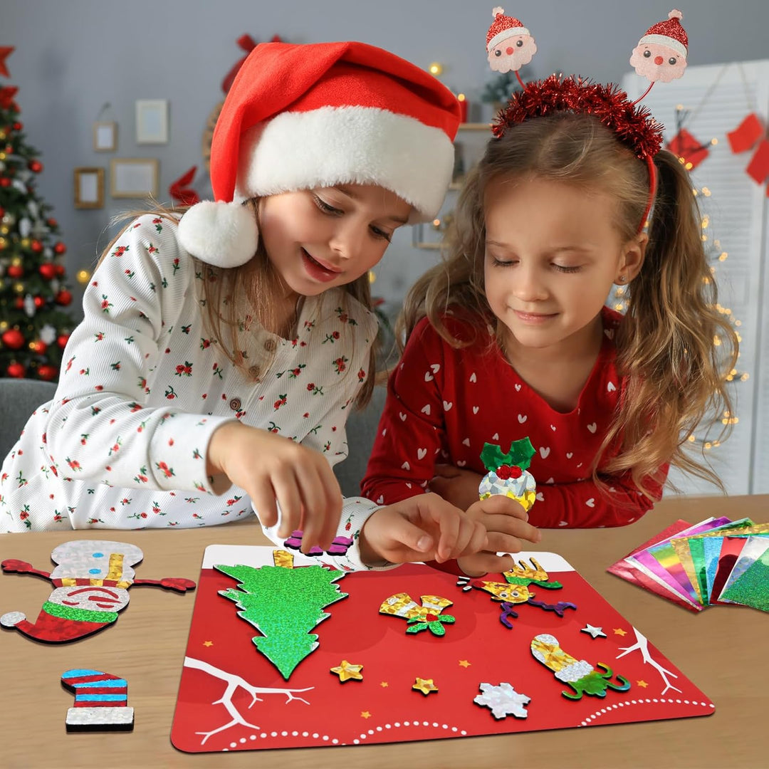 ZMLM Kunst Bastelaktivität Kinder, Weihnachtstag Aufkleber Folienspass Bastelkoffer Färben Kunstmale