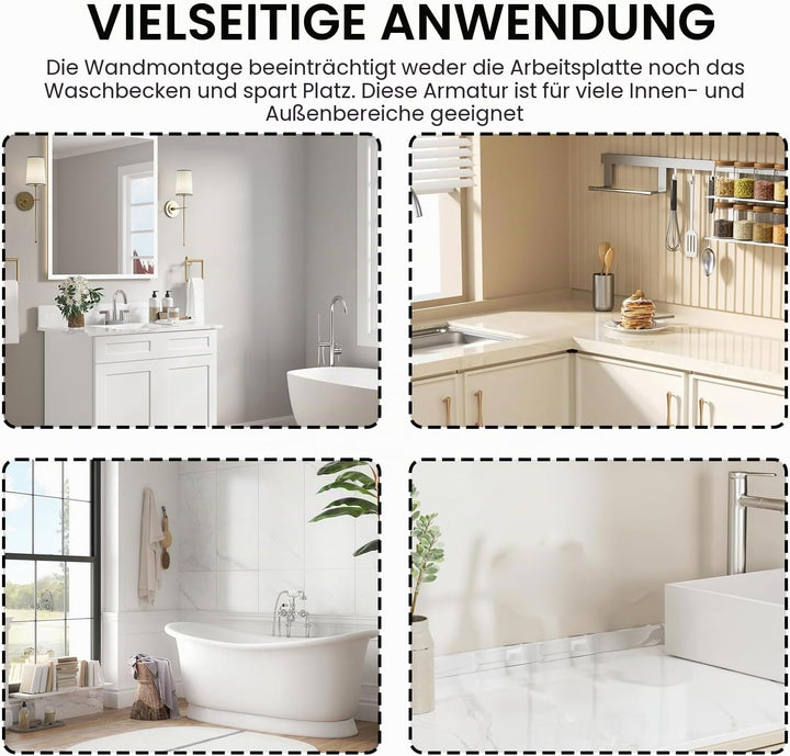 Wasserhahn Wandmontage, Küchenarmatur Wandmontage, 360° Drehbar Wasserhahn Küche Wandarmatur, Spülti