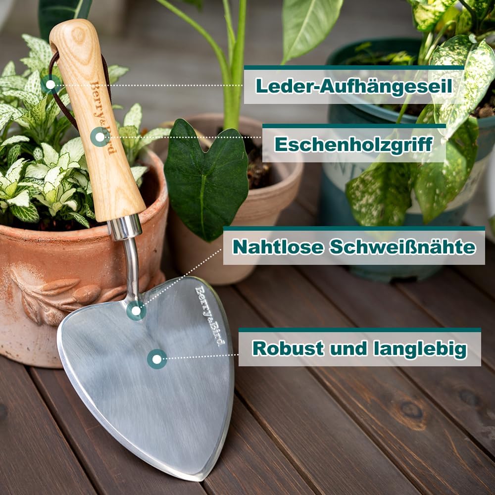 Berry&Bird Staudenkelle, Übergrosse Garten-Blumenkelle mit scharfer Klinge, Holz-Handschaufel, Pflan