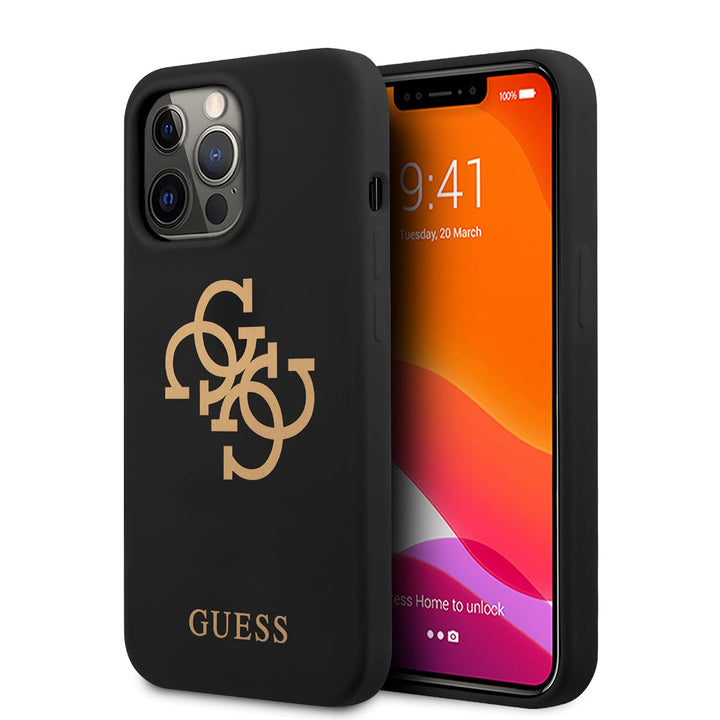 Guess GUHCP13XLS4GGBK Hülle für iPhone 13 Pro Max 6,7" schwarz Silicone 4G Logo, Rot