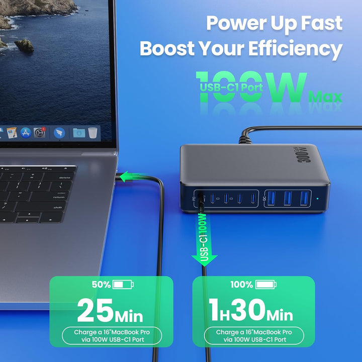300W USB C Ladegerät Mehrfach, 8 Ports Schnellladegerät 100W USB Ladestation Charger PD PPS USB C Ne