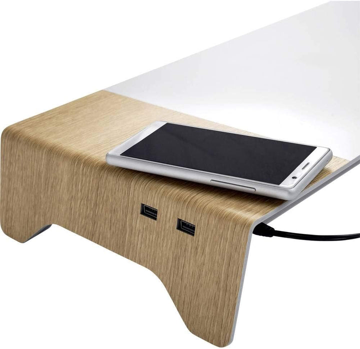 SIGEL SA405 Monitorständer mit USB &amp; induktivem Laden, Metallic-Holz-Optik, Acryl, 52 x 25 x 8 cm, M