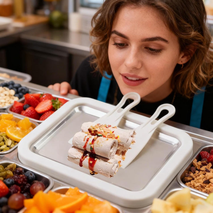 Eiscreme-Rollmaschine mit 2 Schabern, 26 x 21 cm, gefrierbar, für sofortige DIY-Eiscreme, Rollen, fü