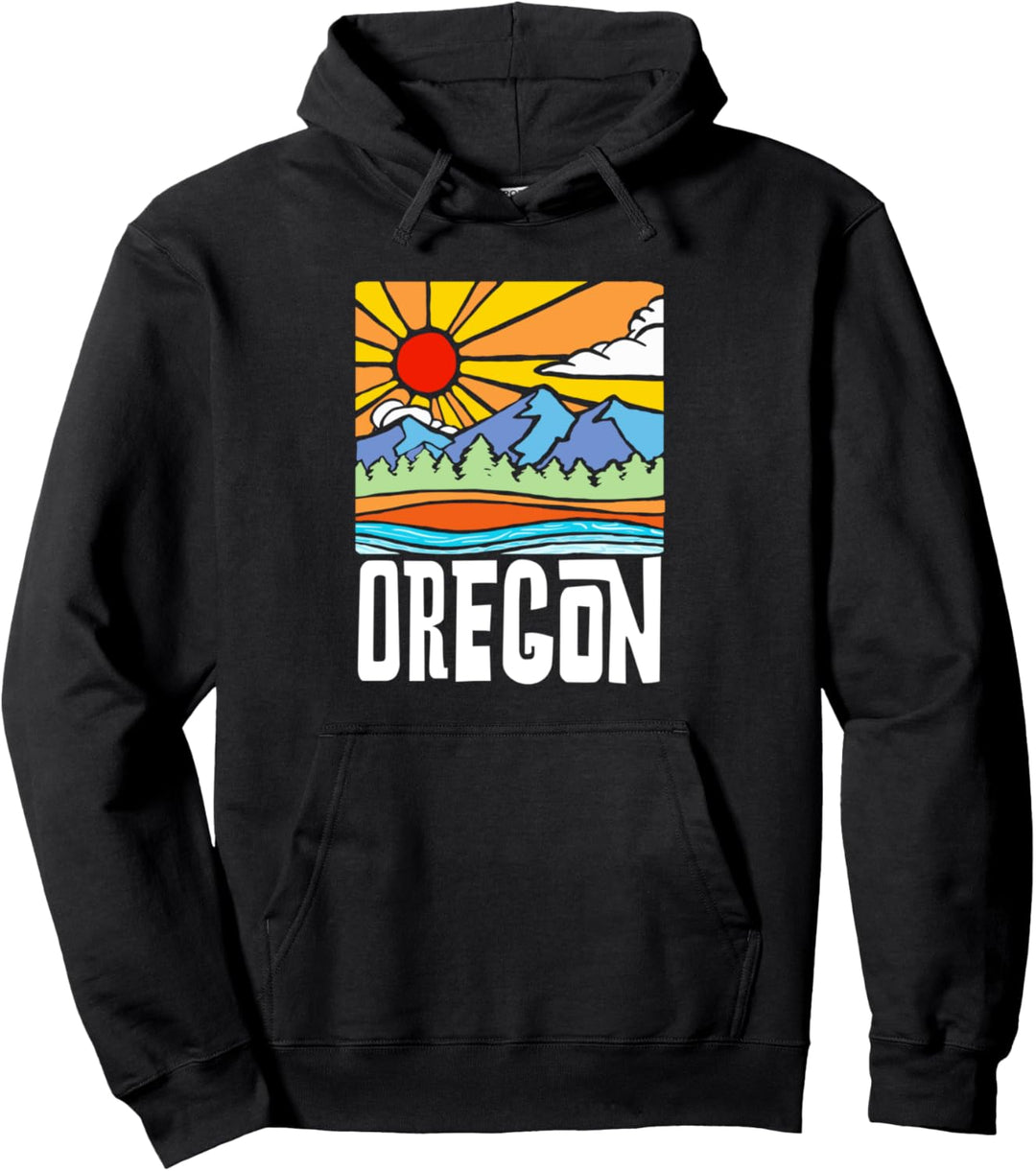 Oregon Artistic Nature & Mountains Vintage Graphic Pullover Hoodie
