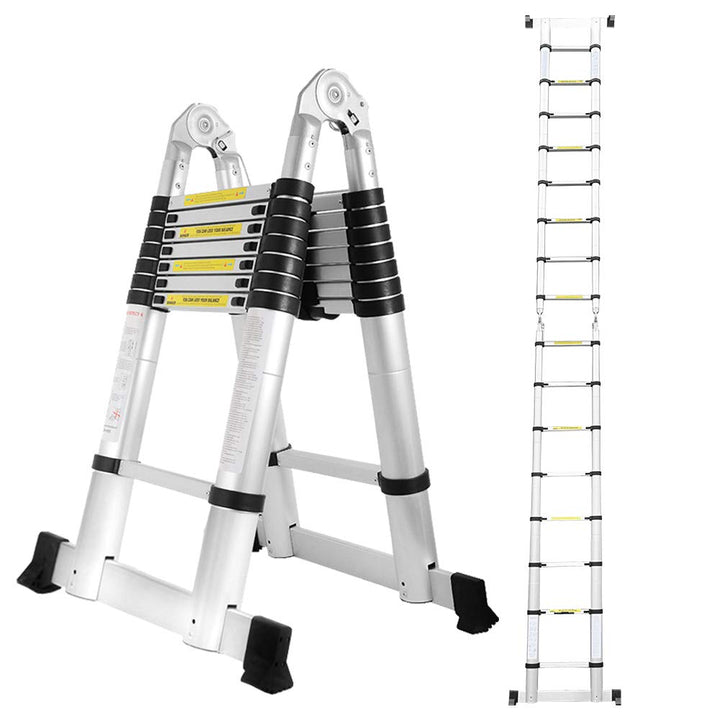 Eulenke 5M (2,5+2,5M) Teleskopleiter - Rutschfester Multifunktionsleiter 150 kg Belastbarkeit - Alul