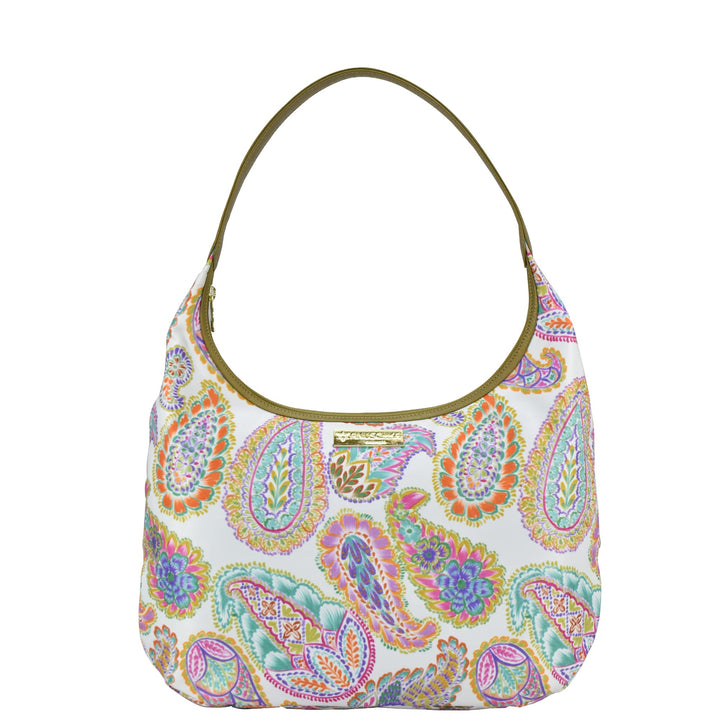 Anuschka Grosse Hobo Bag zum Umhängen - Wanderlust Kollektion - Nylonstoff mit Leader Trim und Kunst