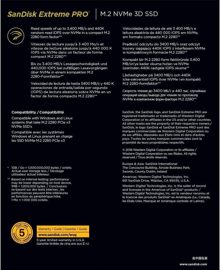 SanDisk Extreme PRO M.2 NVMe 3D SSD 500 GB interne SSD (Lebensdauer von bis zu 300 TBW, 3D-NAND-Tech