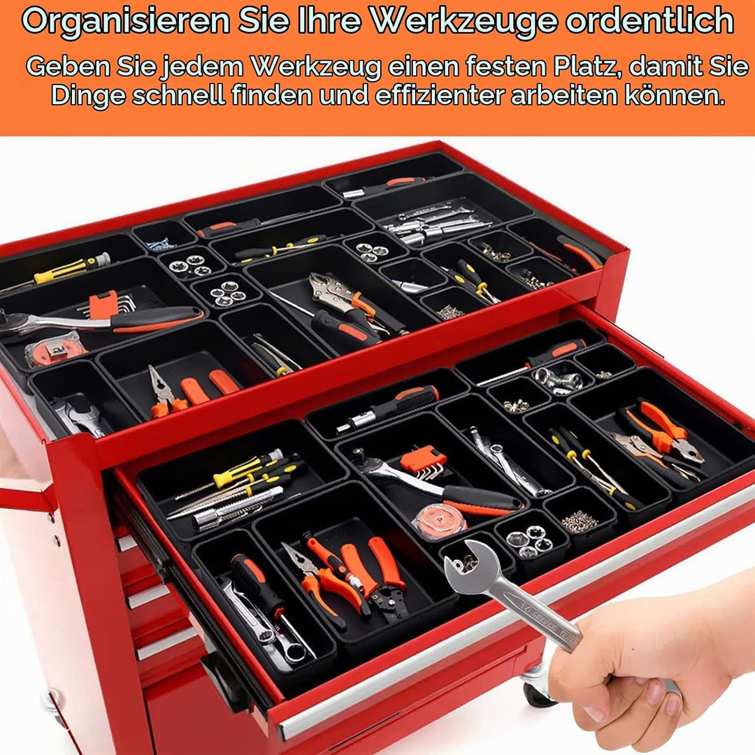 46 Stück Werkzeugkoffer Organizer, Gross 30 cm mit 5 Grössen, Werkzeugaufbewahrung Schubladen Ordnun