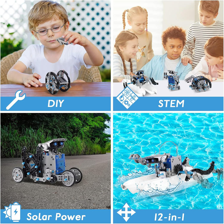 Solar Roboter Spielzeug für Kinder, 12-in-1 Solar Robot Kit DIY Bauspielzeug Experimente Spielzeug B