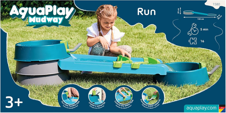 AquaPlay Mudway Run - kombinierte Wasser- und Sandspielbahn, 1,5m Wasserbahn mit Schleusen, Becken u
