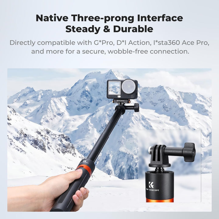 K&F CONCEPT 142 cm Selfie-Stick für Actionkameras, 2-in-1 Tragbarer Selfie Stick Stativ mit Dreizack