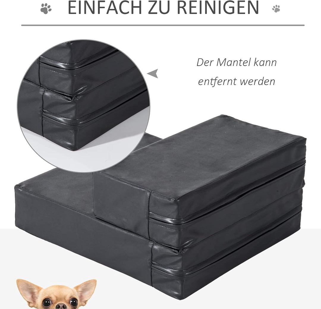 PawHut Tiertreppe Tierunterlage Klappbar Hundetreppe Treppe Unterlage für Katzen und Hunde Schwarz L