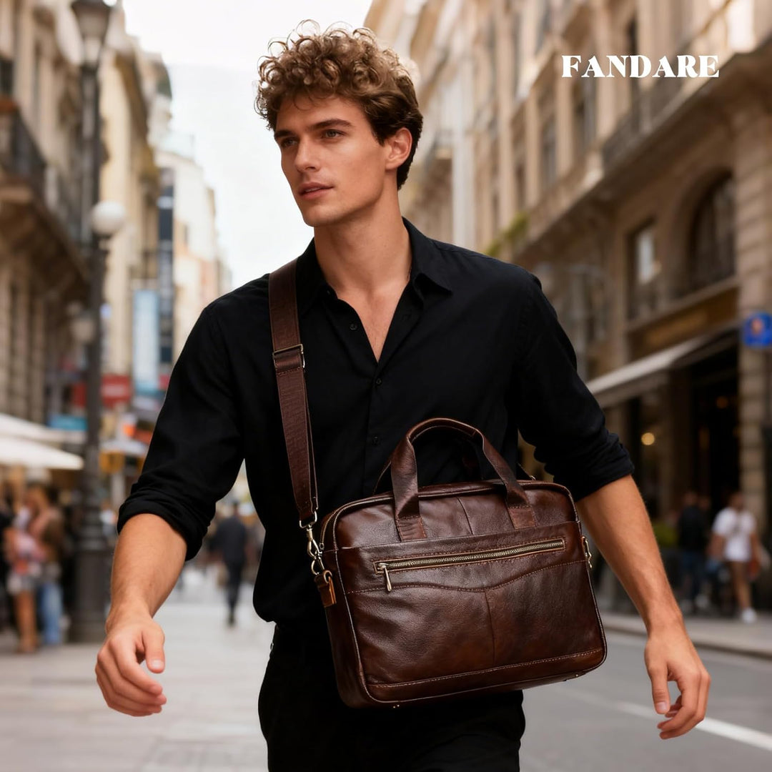 FANDARE Retro Leder Aktentasche Herren Business Henkeltasche Dokumententasche Geschäftstasche Messen