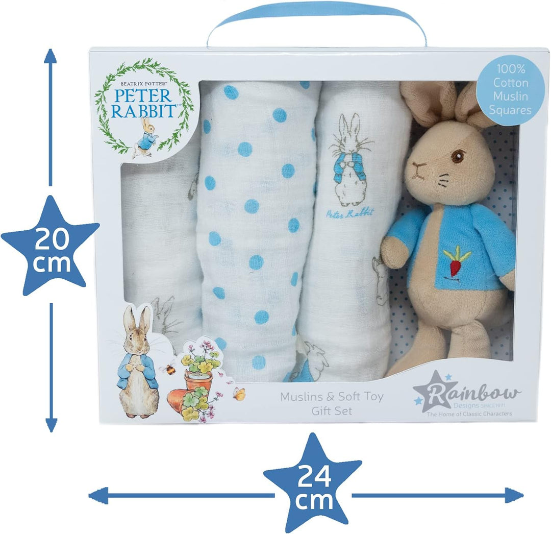 Rainbow Designs PO1599 Soft Toy & Muslin Gift Peter Rabbit Kinder Plüschtier und Musselin Set, weiss