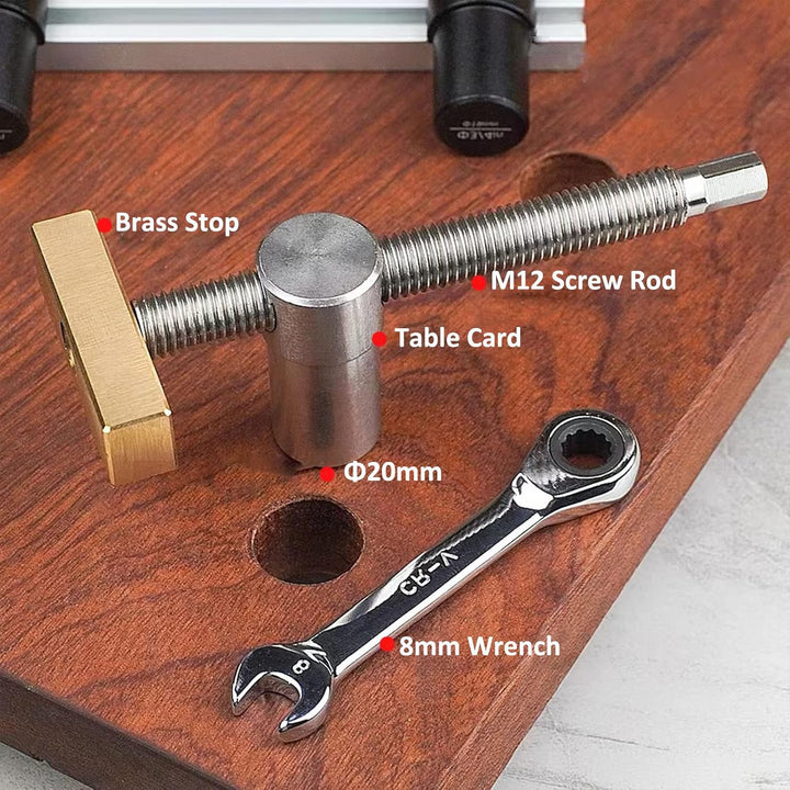 2 Stück Tisch-Werkbank-Klemmen mit 4 Bank-Hunden für 20 mm Loch, DIY-Positionierung, Holzbearbeitung