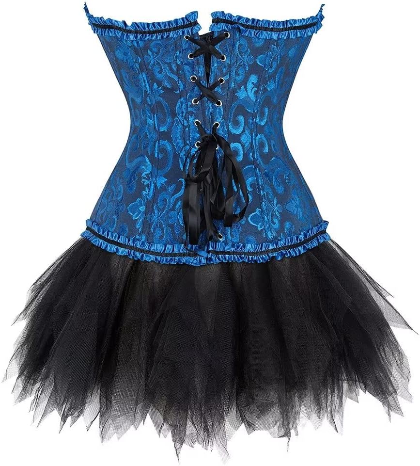 Korsett Schwarz Corsage Kleid Rock elegant Kostüm mit korsettkleid Spitze Lace nrock sexy Karneval F
