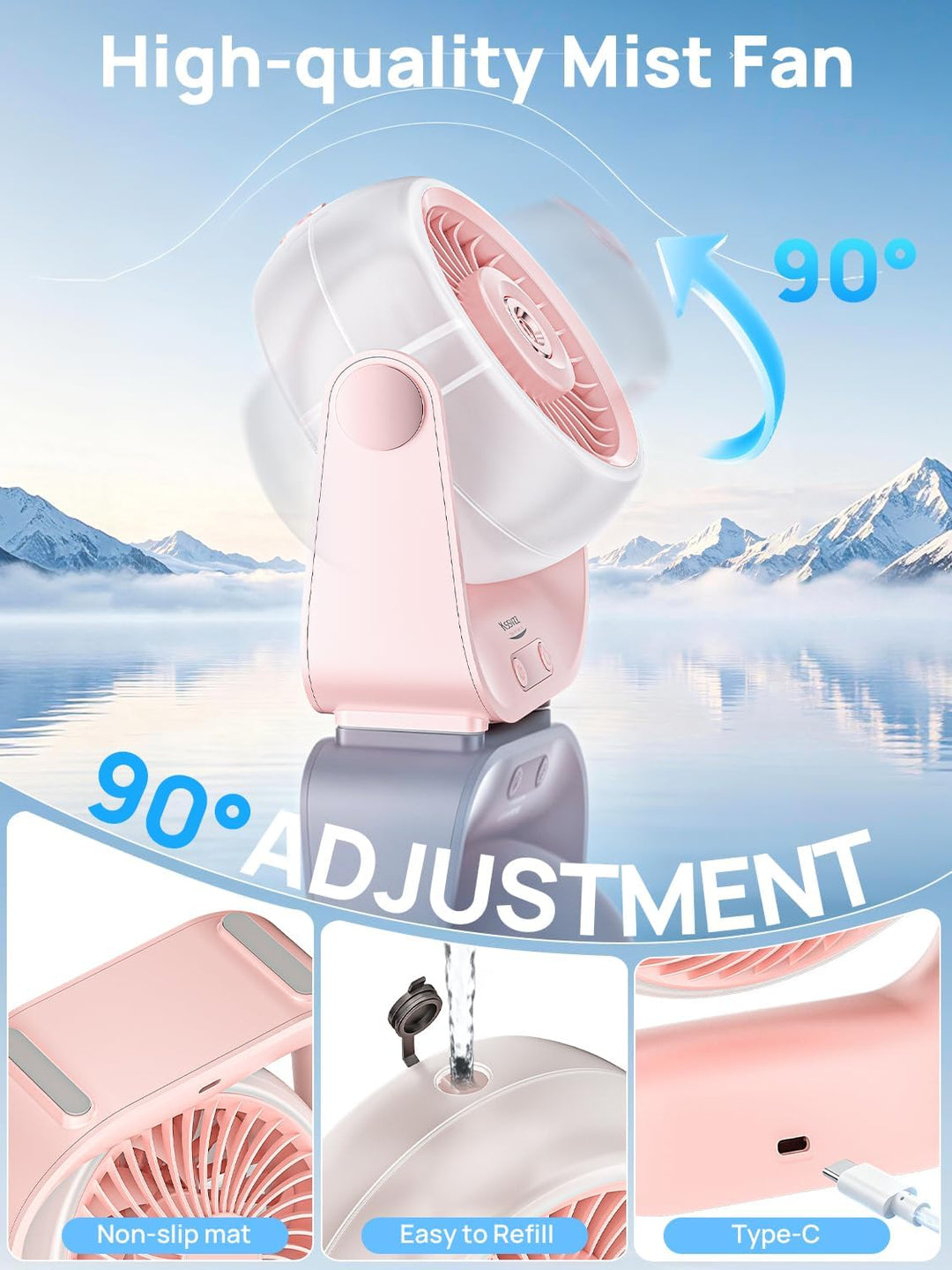 Kssvzz Tischventilator Leise mit Wasserkühlung - 5000mAh USB Ventilator Akku mit 5 Stufen, LED-Anzei